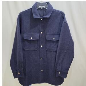 OSTOO Women's Oversized Lightweight Long Sleeves Shacket Jacket, Blue, Small